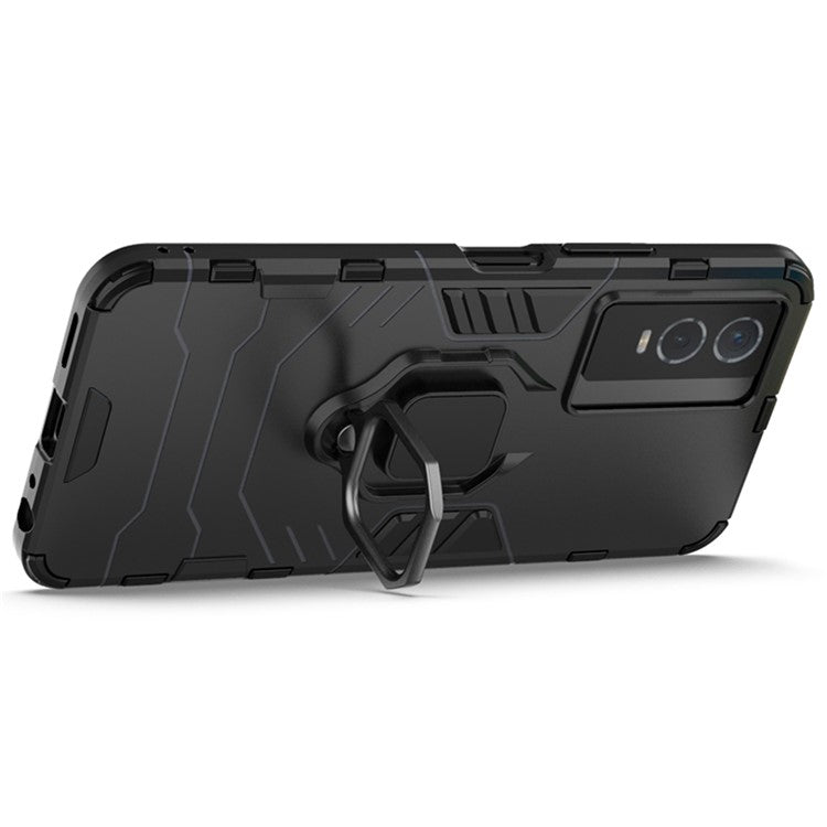 Drop Protection Hard PC Flexible TPU Shock Absorption Kickstand Case for vivo Y76s - Black