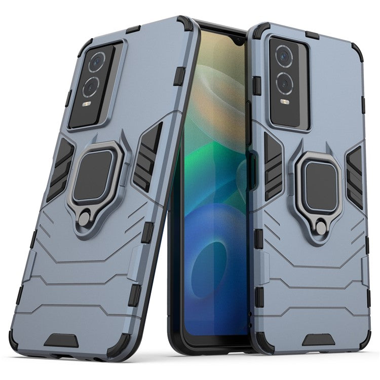 Drop Protection Hard PC Flexible TPU Shock Absorption Kickstand Case for vivo Y76s - Blue