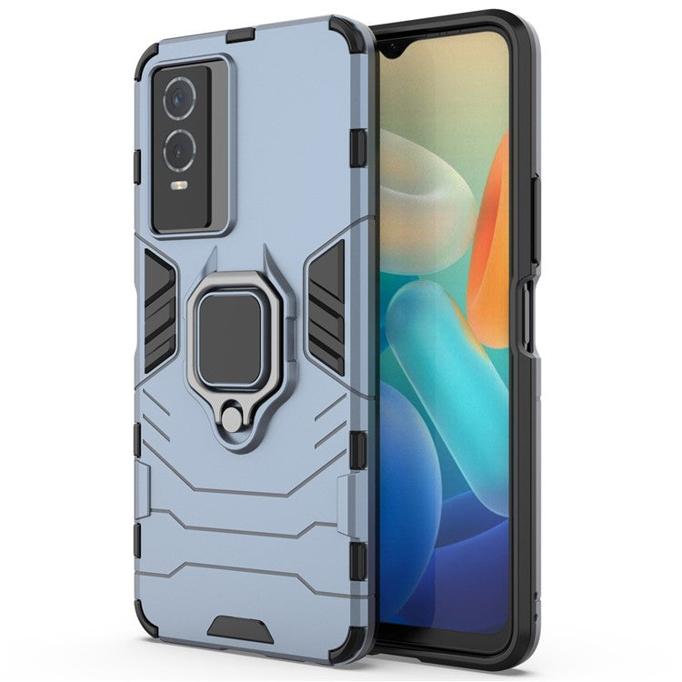 Drop Protection Hard PC Flexible TPU Shock Absorption Kickstand Case for vivo Y76s - Blue