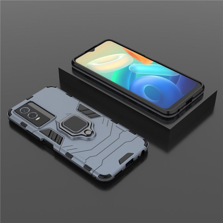 Drop Protection Hard PC Flexible TPU Shock Absorption Kickstand Case for vivo Y76s - Blue