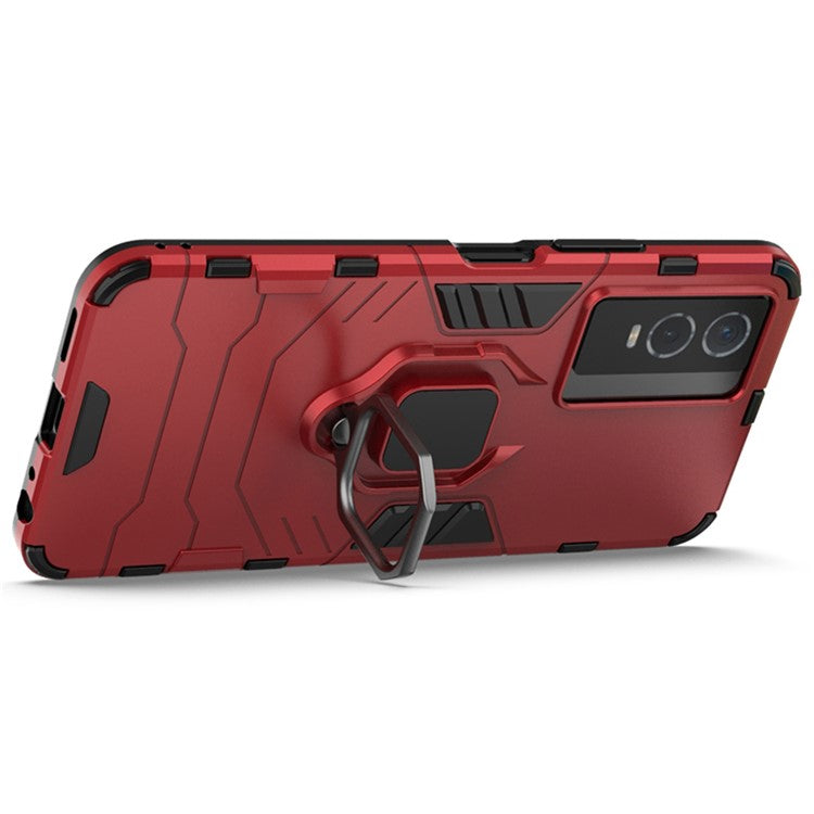 Drop Protection Hard PC Flexible TPU Shock Absorption Kickstand Case for vivo Y76s - Red