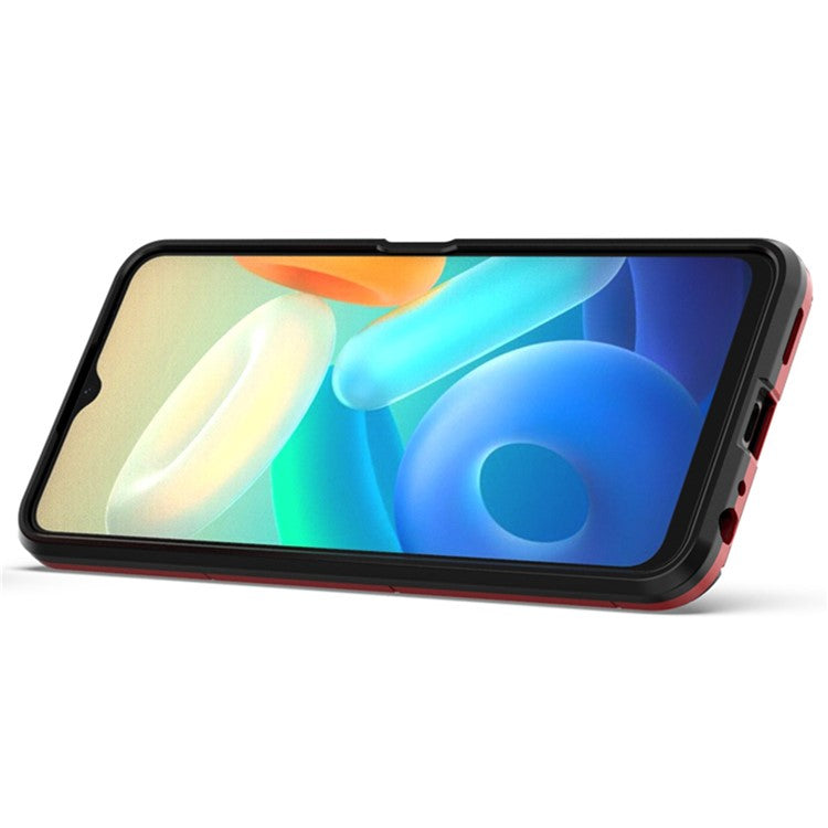 Drop Protection Hard PC Flexible TPU Shock Absorption Kickstand Case for vivo Y76s - Red