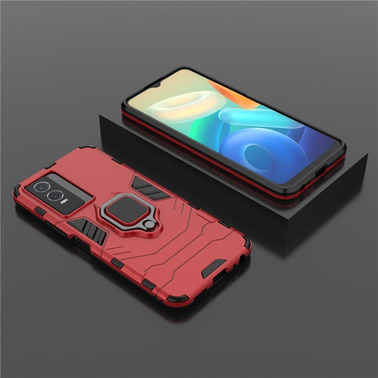 Drop Protection Hard PC Flexible TPU Shock Absorption Kickstand Case for vivo Y76s - Red