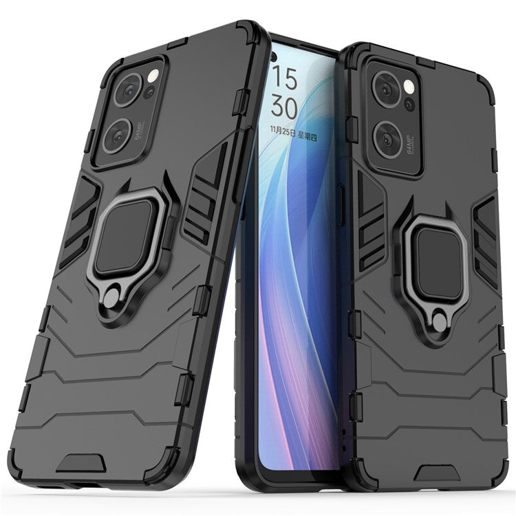 Ring Kickstand Hybrid Hard PC Soft TPU Protective Dual Layer Shockproof Case for Oppo Reno7 5G (China) - Black