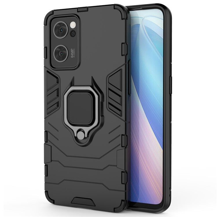 Ring Kickstand Hybrid Hard PC Soft TPU Protective Dual Layer Shockproof Case for Oppo Reno7 5G (China) - Black