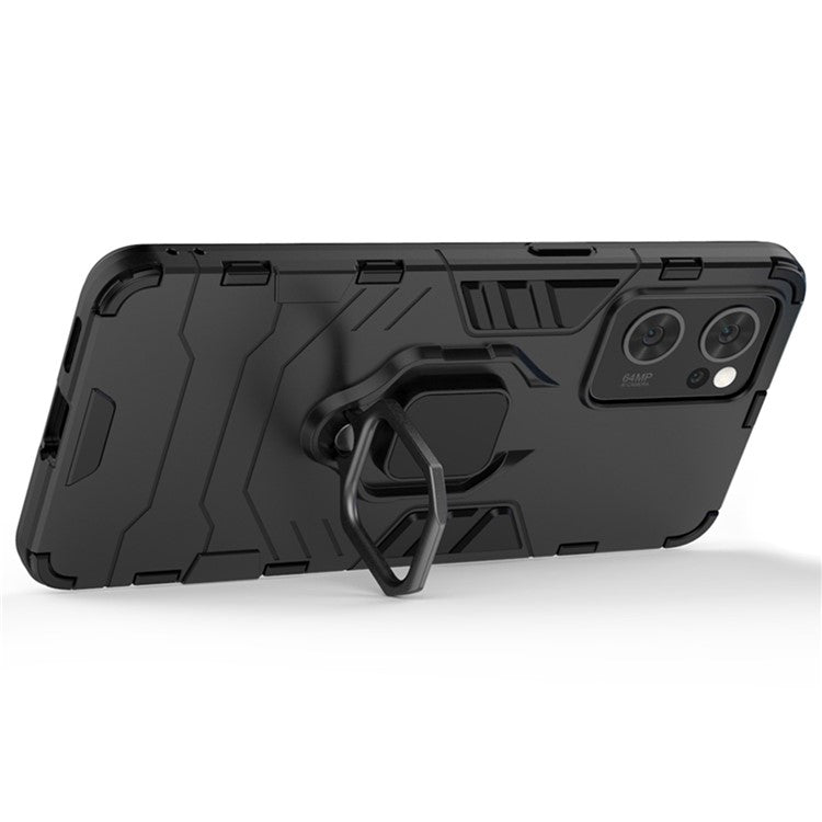 Ring Kickstand Hybrid Hard PC Soft TPU Protective Dual Layer Shockproof Case for Oppo Reno7 5G (China) - Black