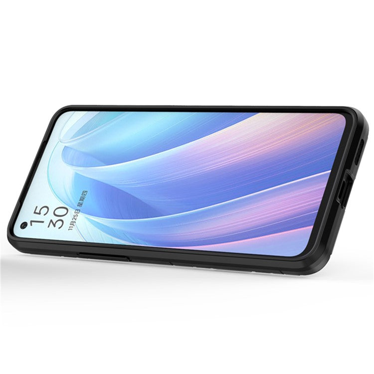 Ring Kickstand Hybrid Hard PC Soft TPU Protective Dual Layer Shockproof Case for Oppo Reno7 5G (China) - Black