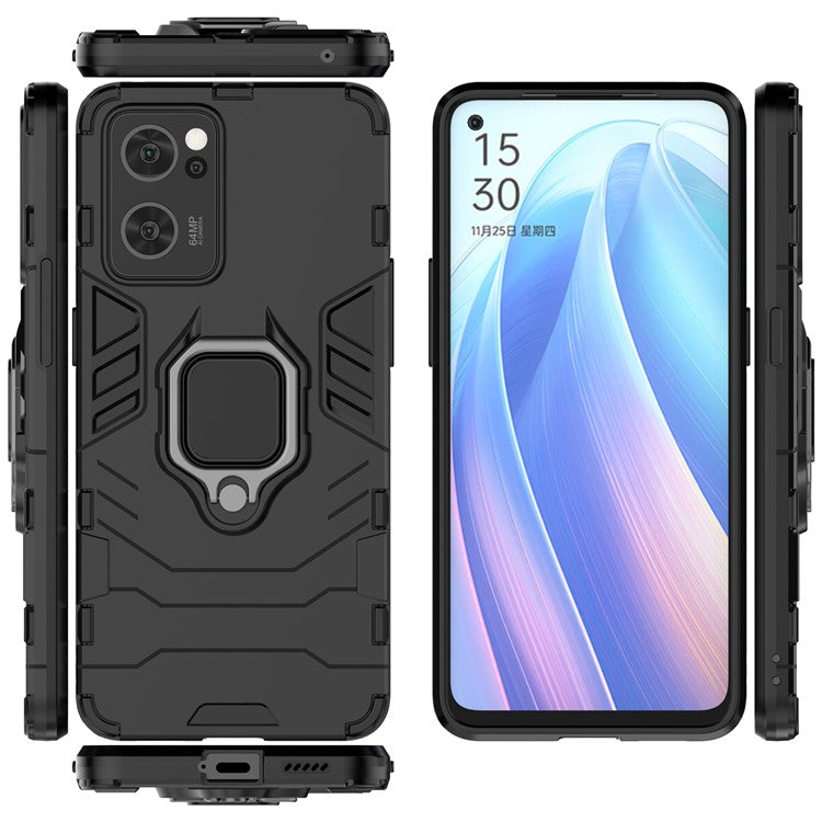 Ring Kickstand Hybrid Hard PC Soft TPU Protective Dual Layer Shockproof Case for Oppo Reno7 5G (China) - Black