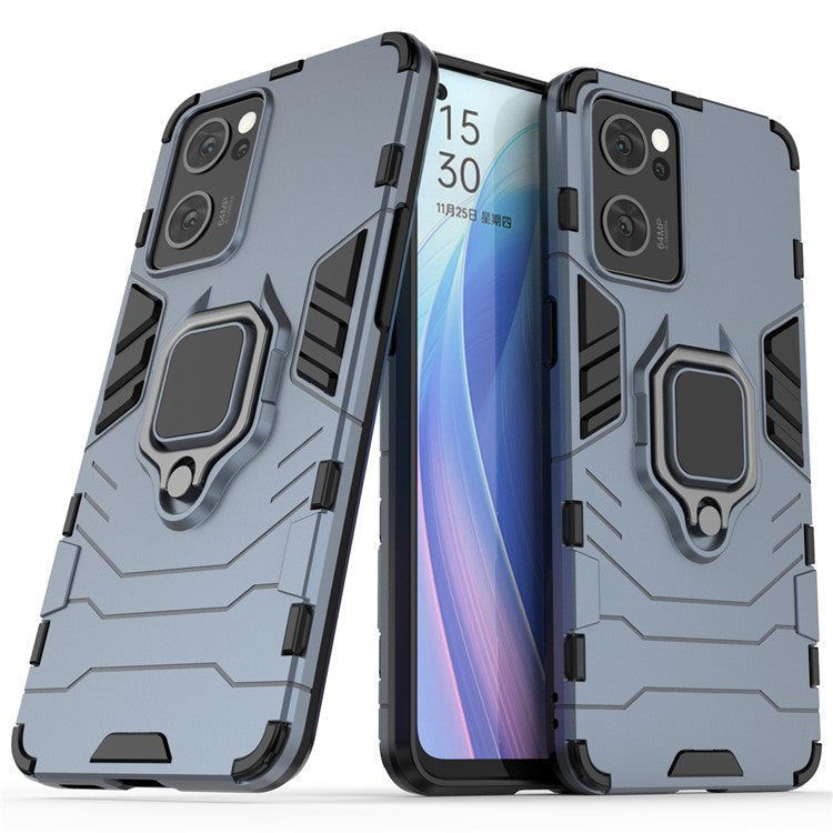 Ring Kickstand Hybrid Hard PC Soft TPU Protective Dual Layer Shockproof Case for Oppo Reno7 5G (China) - Blue