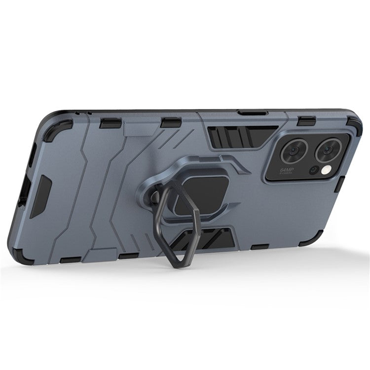 Ring Kickstand Hybrid Hard PC Soft TPU Protective Dual Layer Shockproof Case for Oppo Reno7 5G (China) - Blue