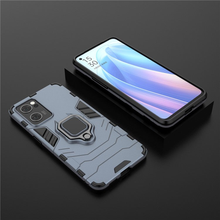 Ring Kickstand Hybrid Hard PC Soft TPU Protective Dual Layer Shockproof Case for Oppo Reno7 5G (China) - Blue