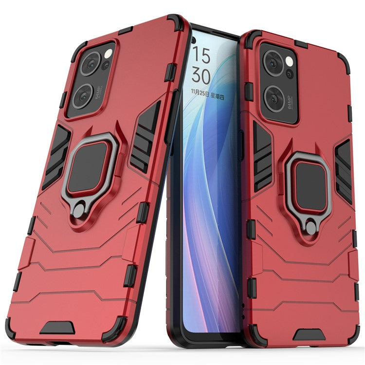 Ring Kickstand Hybrid Hard PC Soft TPU Protective Dual Layer Shockproof Case for Oppo Reno7 5G (China) - Red