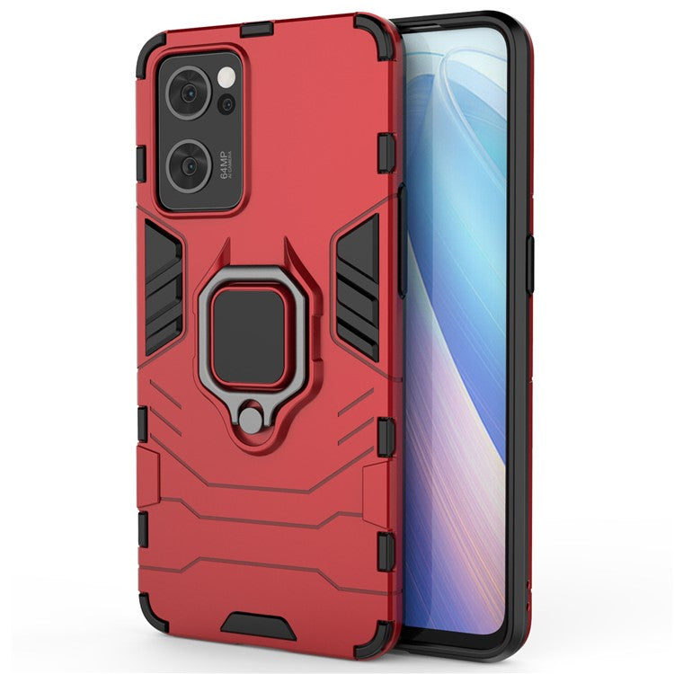 Ring Kickstand Hybrid Hard PC Soft TPU Protective Dual Layer Shockproof Case for Oppo Reno7 5G (China) - Red