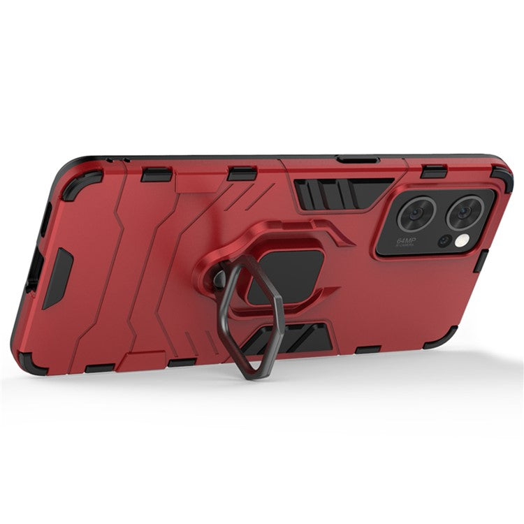 Ring Kickstand Hybrid Hard PC Soft TPU Protective Dual Layer Shockproof Case for Oppo Reno7 5G (China) - Red