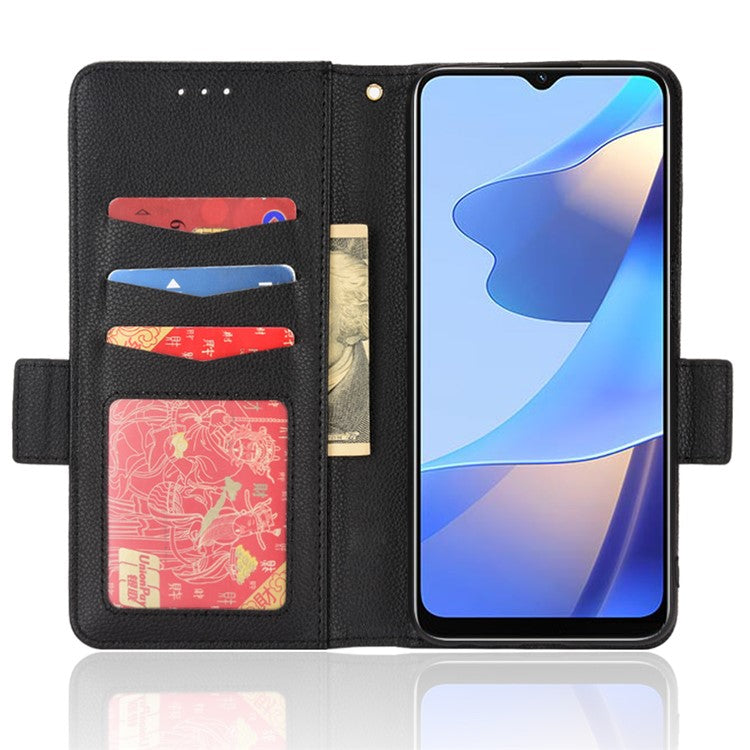 Stand Magnetic Closure Litchi Texture PU Leather Wallet Case Shockproof TPU Flip Cover for Oppo A54s / A16s / A16 / A54 4G / A55 4G/5G / A53s 5G - Black