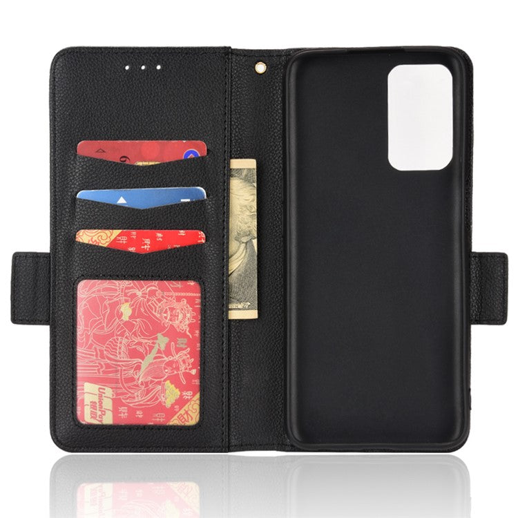 Stand Magnetic Closure Litchi Texture PU Leather Wallet Case Shockproof TPU Flip Cover for Oppo A54s / A16s / A16 / A54 4G / A55 4G/5G / A53s 5G - Black