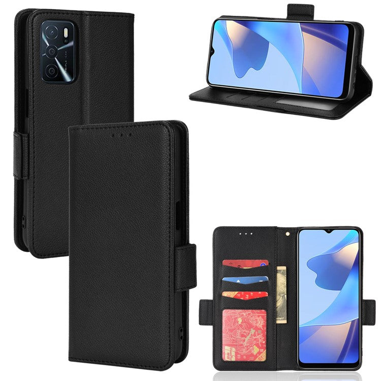 Stand Magnetic Closure Litchi Texture PU Leather Wallet Case Shockproof TPU Flip Cover for Oppo A54s / A16s / A16 / A54 4G / A55 4G/5G / A53s 5G - Black