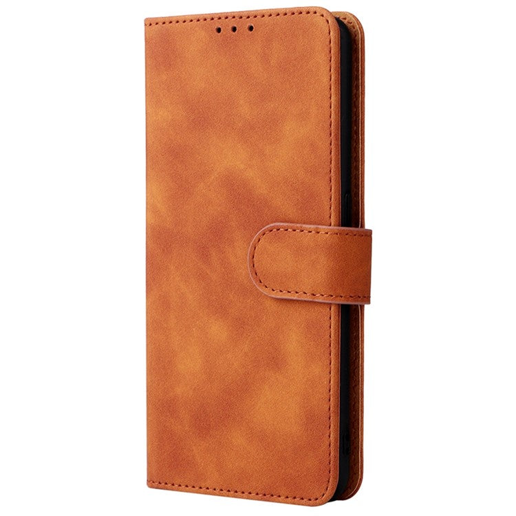 Skin-touch Feeling PU Leather + TPU Folio Flip Wallet Stand Phone Cover Case for Oppo A55s 5G - Brown