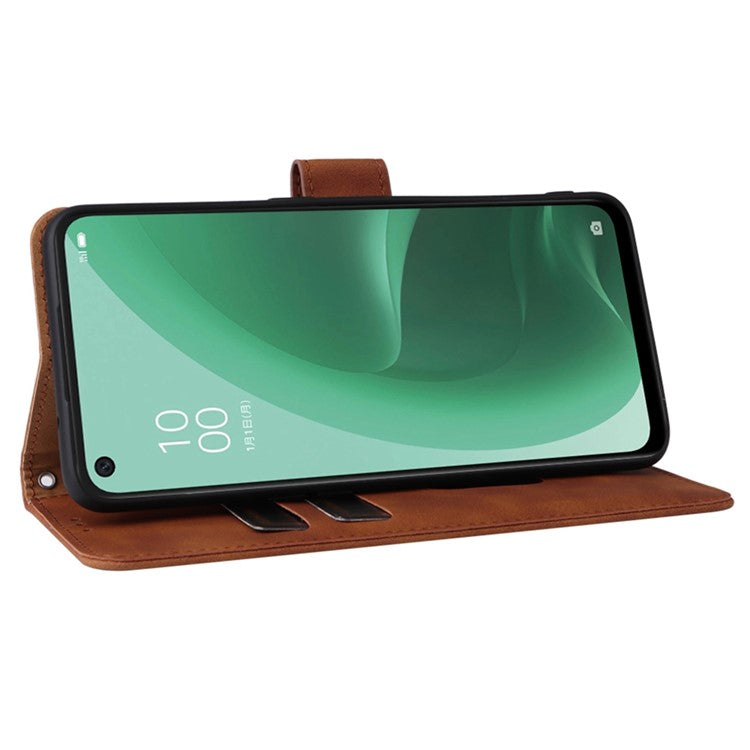 Skin-touch Feeling PU Leather + TPU Folio Flip Wallet Stand Phone Cover Case for Oppo A55s 5G - Brown