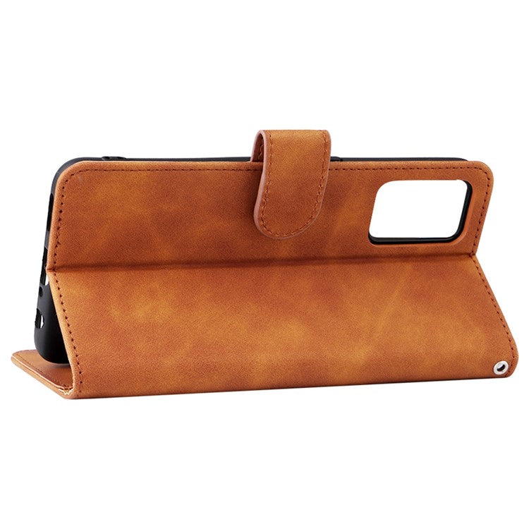 Skin-touch Feeling PU Leather + TPU Folio Flip Wallet Stand Phone Cover Case for Oppo A55s 5G - Brown