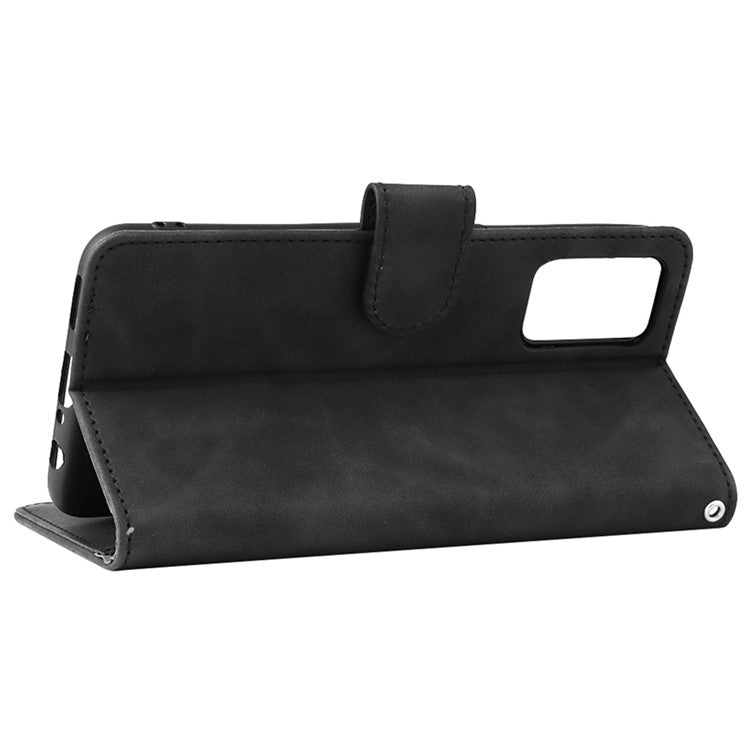 Skin-touch Feeling PU Leather + TPU Folio Flip Wallet Stand Phone Cover Case for Oppo A55s 5G - Black