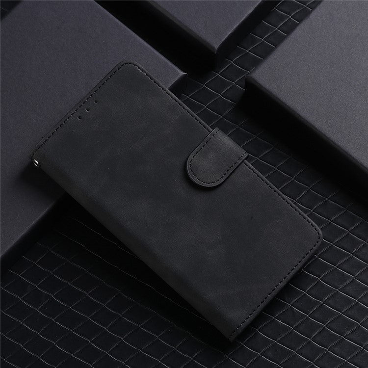 Skin-touch Feeling PU Leather + TPU Folio Flip Wallet Stand Phone Cover Case for Oppo A55s 5G - Black
