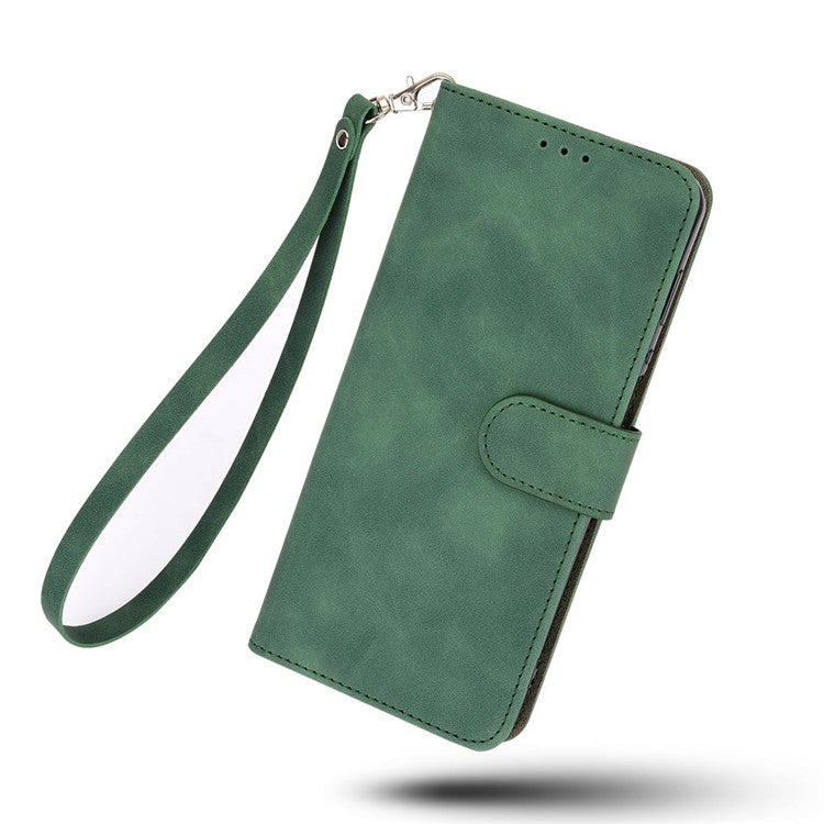 Skin-touch Feeling PU Leather + TPU Folio Flip Wallet Stand Phone Cover Case for Oppo A55s 5G - Green