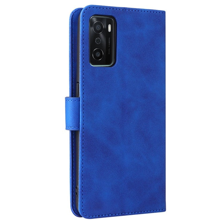 Skin-touch Feeling PU Leather + TPU Folio Flip Wallet Stand Phone Cover Case for Oppo A55s 5G - Blue