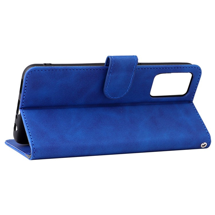 Skin-touch Feeling PU Leather + TPU Folio Flip Wallet Stand Phone Cover Case for Oppo A55s 5G - Blue