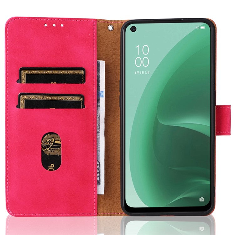 Skin-touch Feeling PU Leather + TPU Folio Flip Wallet Stand Phone Cover Case for Oppo A55s 5G - Rose