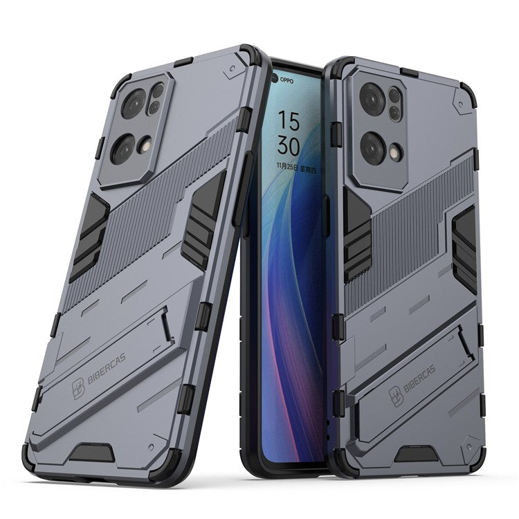 Scratch Resistant Hard PC Shockproof Anti-Drop TPU Protective Cover with Kickstand for Oppo Reno7 Pro 5G - Dark Blue