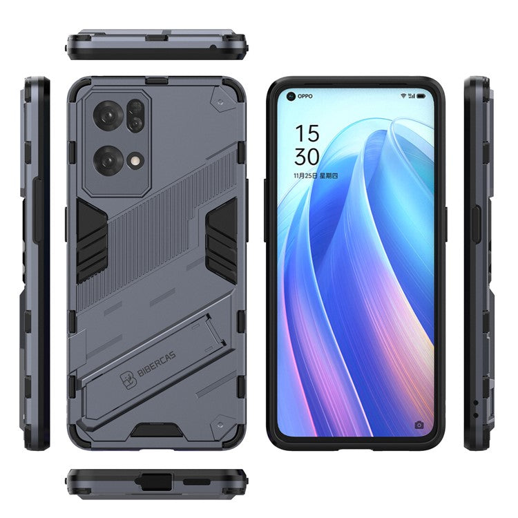 Scratch Resistant Hard PC Shockproof Anti-Drop TPU Protective Cover with Kickstand for Oppo Reno7 Pro 5G - Dark Blue