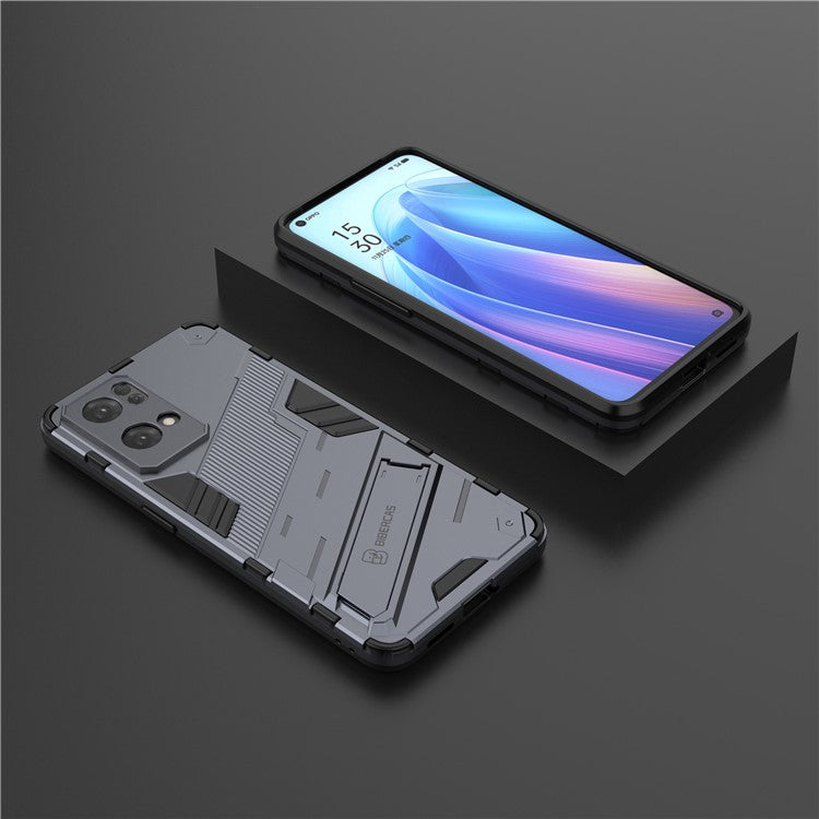 Scratch Resistant Hard PC Shockproof Anti-Drop TPU Protective Cover with Kickstand for Oppo Reno7 Pro 5G - Dark Blue