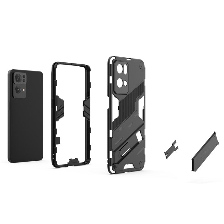 Scratch Resistant Hard PC Shockproof Anti-Drop TPU Protective Cover with Kickstand for Oppo Reno7 Pro 5G - Dark Blue