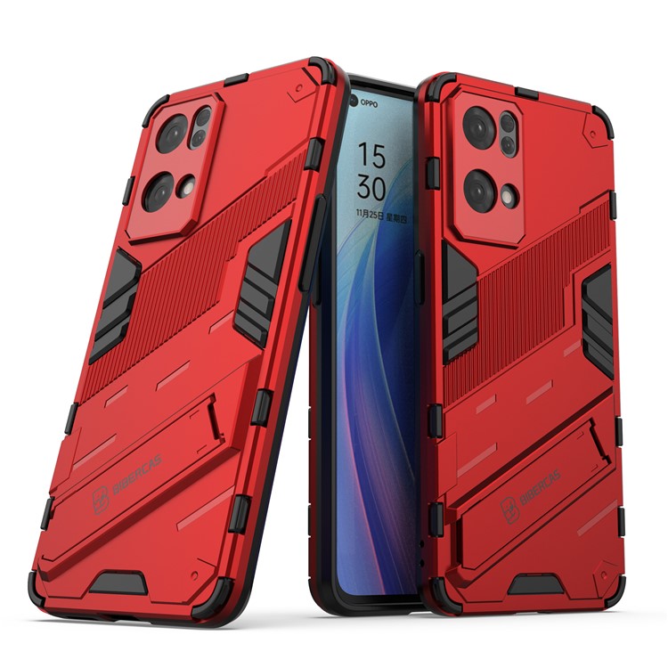 Scratch Resistant Hard PC Shockproof Anti-Drop TPU Protective Cover with Kickstand for Oppo Reno7 Pro 5G - Red