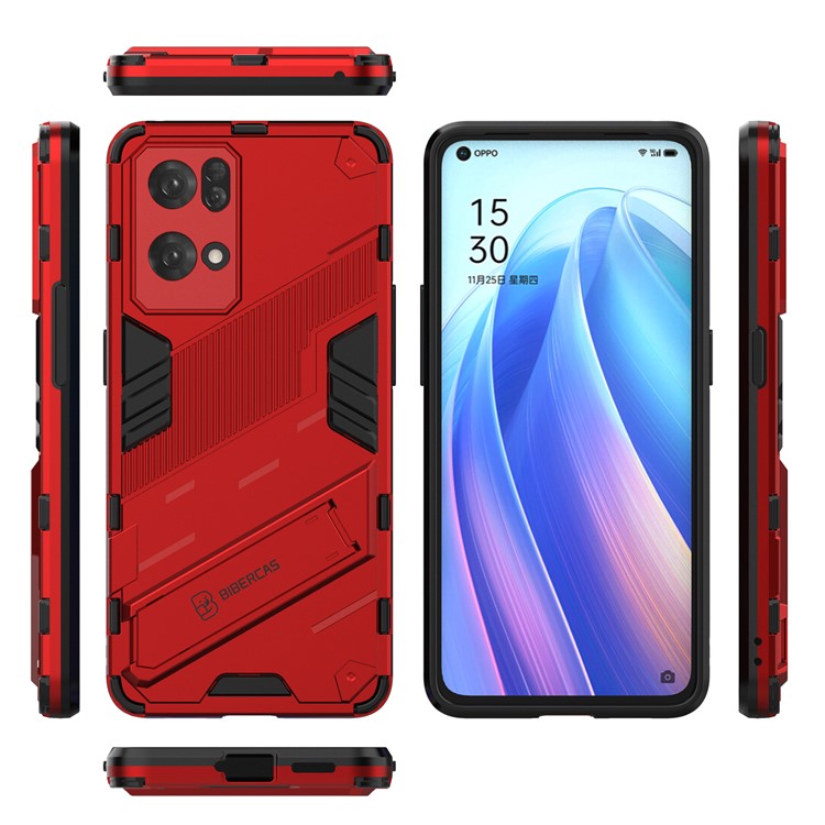 Scratch Resistant Hard PC Shockproof Anti-Drop TPU Protective Cover with Kickstand for Oppo Reno7 Pro 5G - Red
