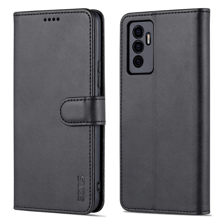 AZNS Full Body Protection PU Leather Wallet Stand Protective Phone Case Cover for vivo S10e/V23e 4G - Black