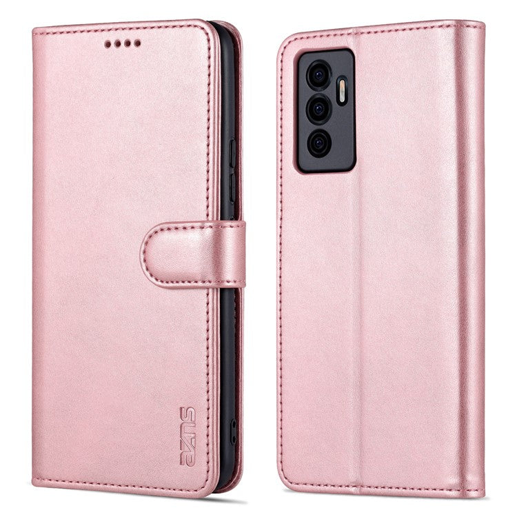 AZNS Full Body Protection PU Leather Wallet Stand Protective Phone Case Cover for vivo S10e/V23e 4G - Rose Gold