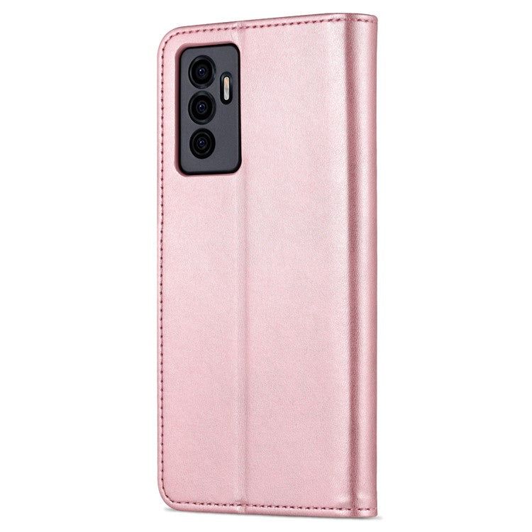 AZNS Full Body Protection PU Leather Wallet Stand Protective Phone Case Cover for vivo S10e/V23e 4G - Rose Gold