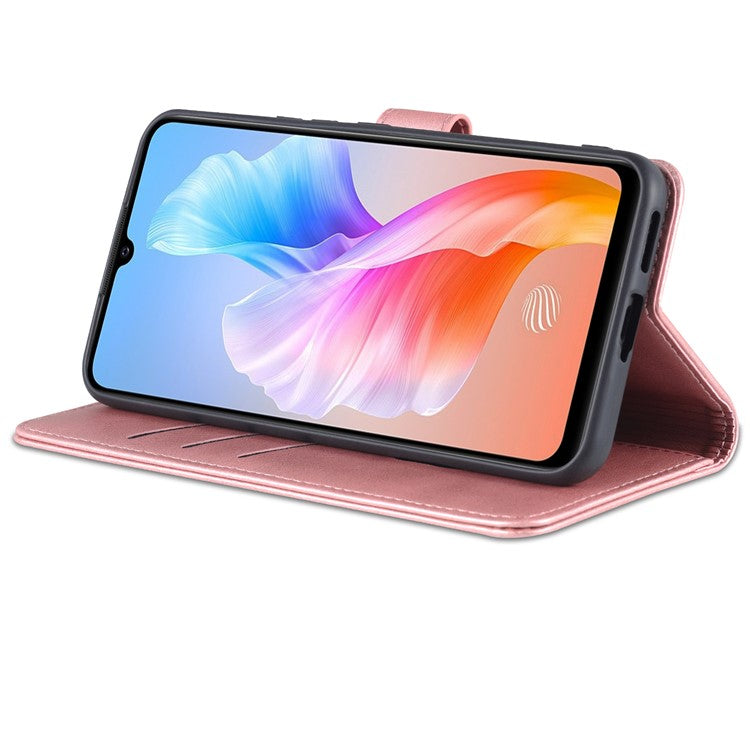 AZNS Full Body Protection PU Leather Wallet Stand Protective Phone Case Cover for vivo S10e/V23e 4G - Rose Gold