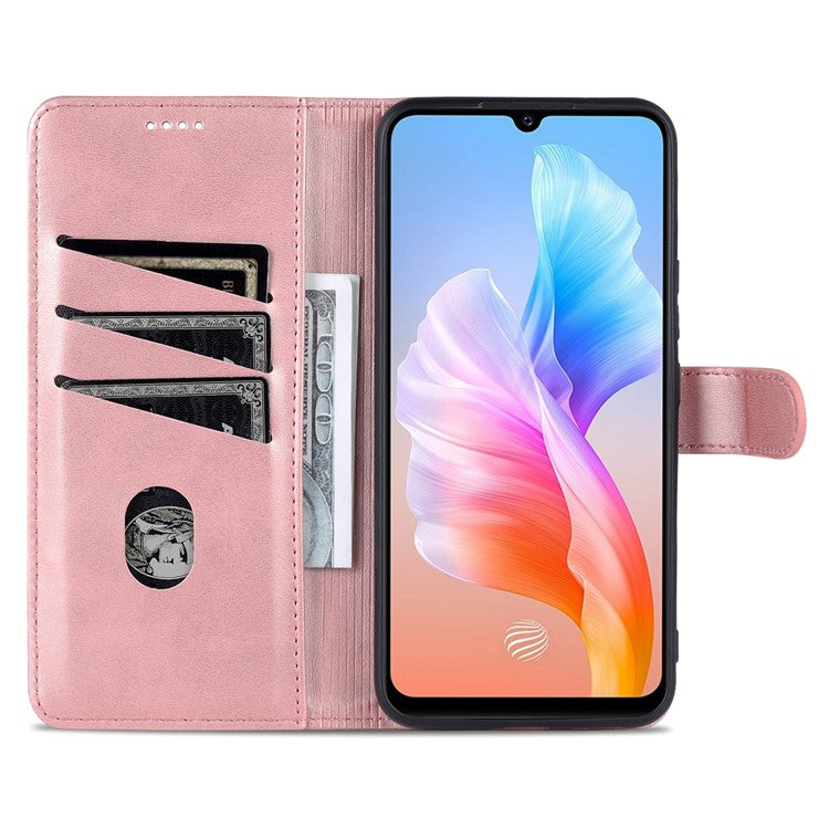 AZNS Full Body Protection PU Leather Wallet Stand Protective Phone Case Cover for vivo S10e/V23e 4G - Rose Gold