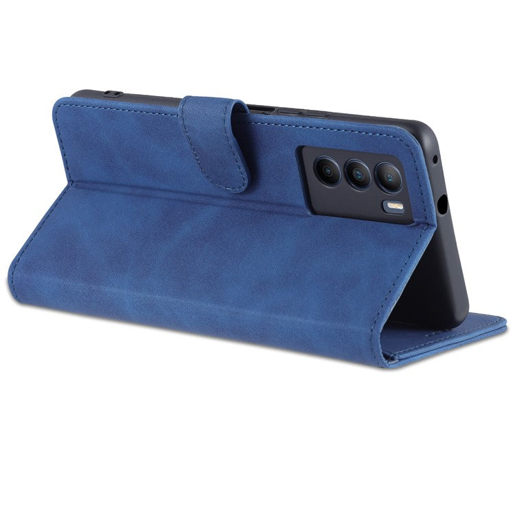 AZNS Fall Prevention PU Leather Wallet Stand Protective Phone Case Cover for vivo T1 5G - Blue