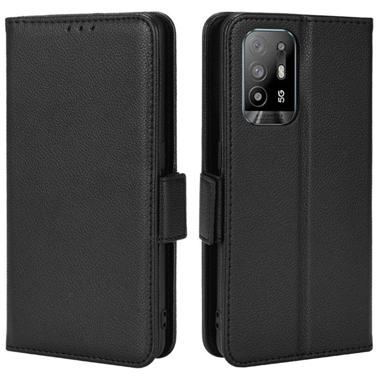 Well-protected Litchi Texture PU Leather Protective Cover Stand Wallet Phone Case for Oppo F19 Pro+ 5G/A94 5G/A95 5G/Reno5 Z - Black