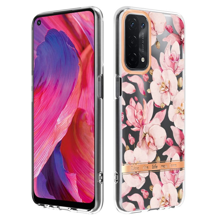 LB5 Series Flower Pattern Fingerprint-free Anti-scratch Phone Case IMD IML Electroplating TPU Shell for Oppo A74 5G/A93 5G/A54 5G/A93s 5G - HC005 Pink Gardenia