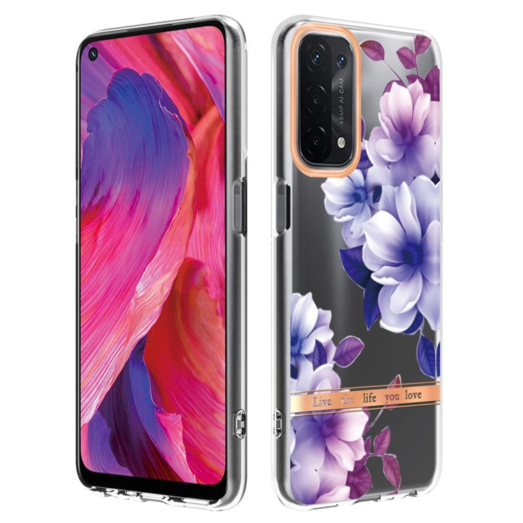 LB5 Series Flower Pattern Fingerprint-free Anti-scratch Phone Case IMD IML Electroplating TPU Shell for Oppo A74 5G/A93 5G/A54 5G/A93s 5G - HC004 Purple Begonia