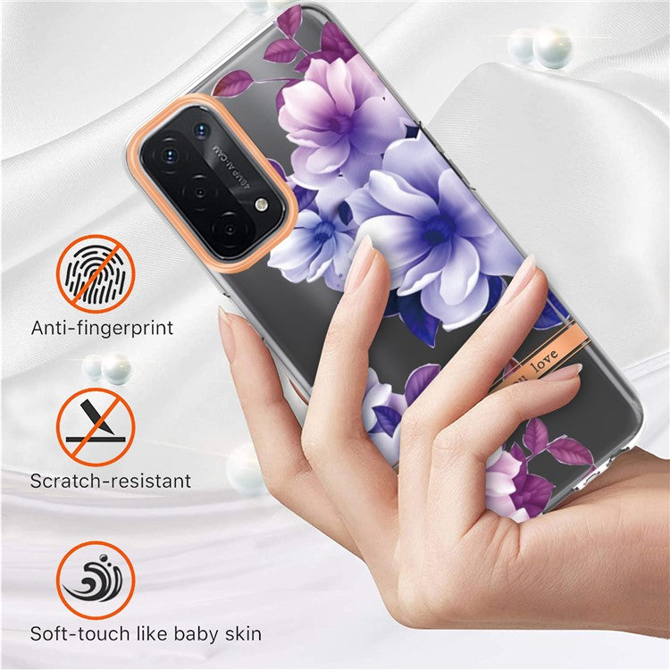 LB5 Series Flower Pattern Fingerprint-free Anti-scratch Phone Case IMD IML Electroplating TPU Shell for Oppo A74 5G/A93 5G/A54 5G/A93s 5G - HC004 Purple Begonia