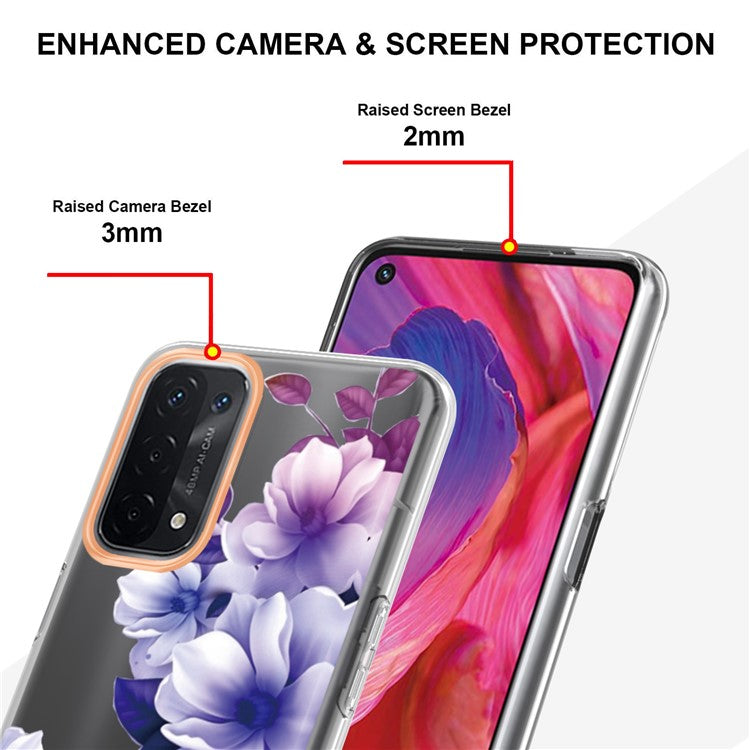 LB5 Series Flower Pattern Fingerprint-free Anti-scratch Phone Case IMD IML Electroplating TPU Shell for Oppo A74 5G/A93 5G/A54 5G/A93s 5G - HC004 Purple Begonia