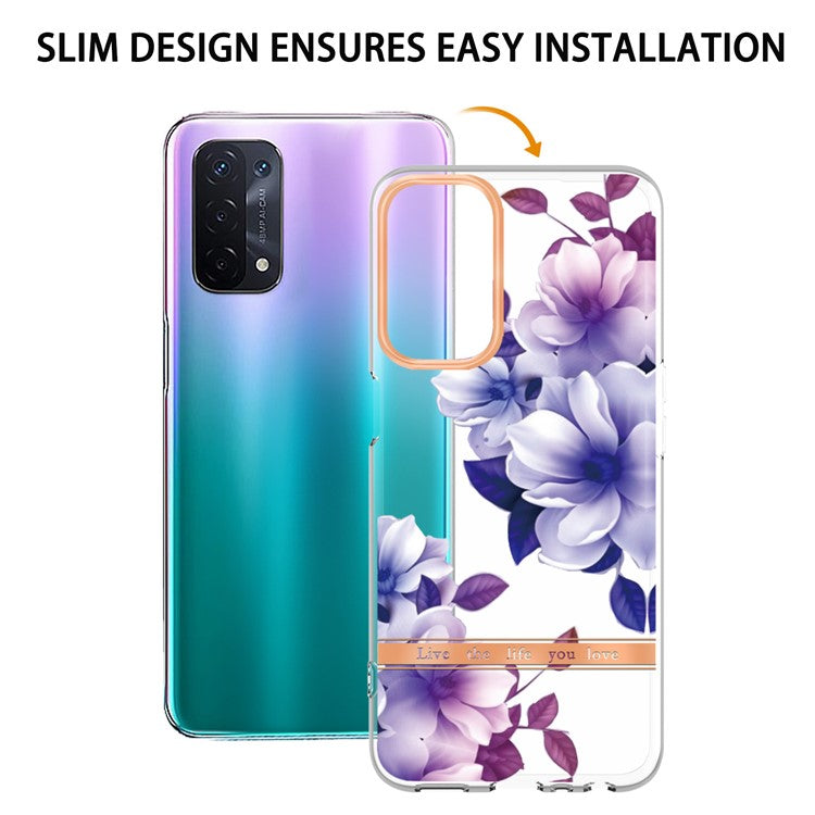 LB5 Series Flower Pattern Fingerprint-free Anti-scratch Phone Case IMD IML Electroplating TPU Shell for Oppo A74 5G/A93 5G/A54 5G/A93s 5G - HC004 Purple Begonia