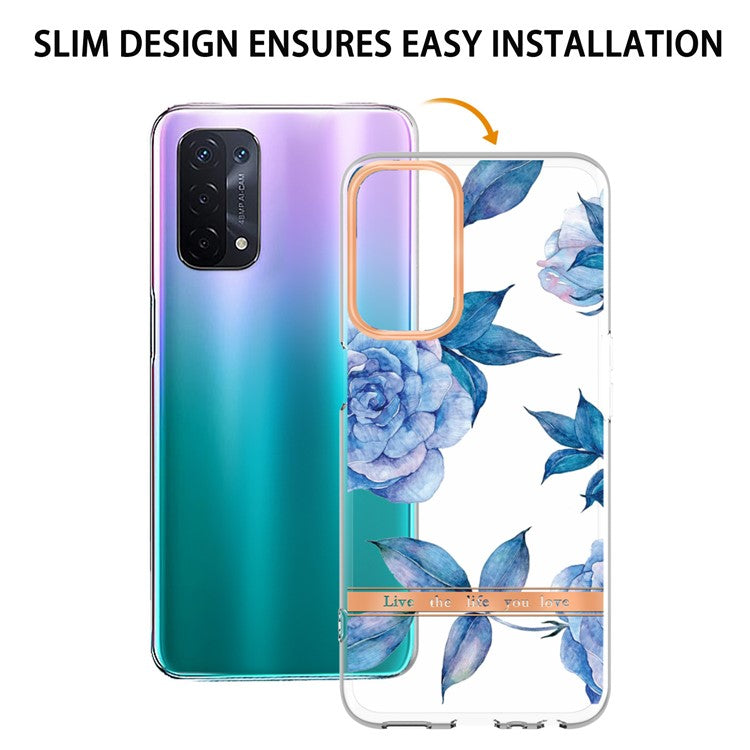 LB5 Series Flower Pattern Fingerprint-free Anti-scratch Phone Case IMD IML Electroplating TPU Shell for Oppo A74 5G/A93 5G/A54 5G/A93s 5G - HC003 Blue Peony