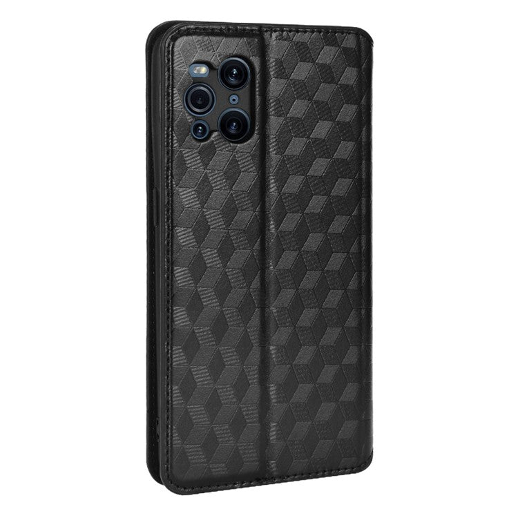 Protective Cover Shockproof Rhombus Pattern Imprinted Cell Phone Case PU Leather + TPU Phone Case with Stand Wallet for Oppo Find X3 Pro / Find X3 - Black